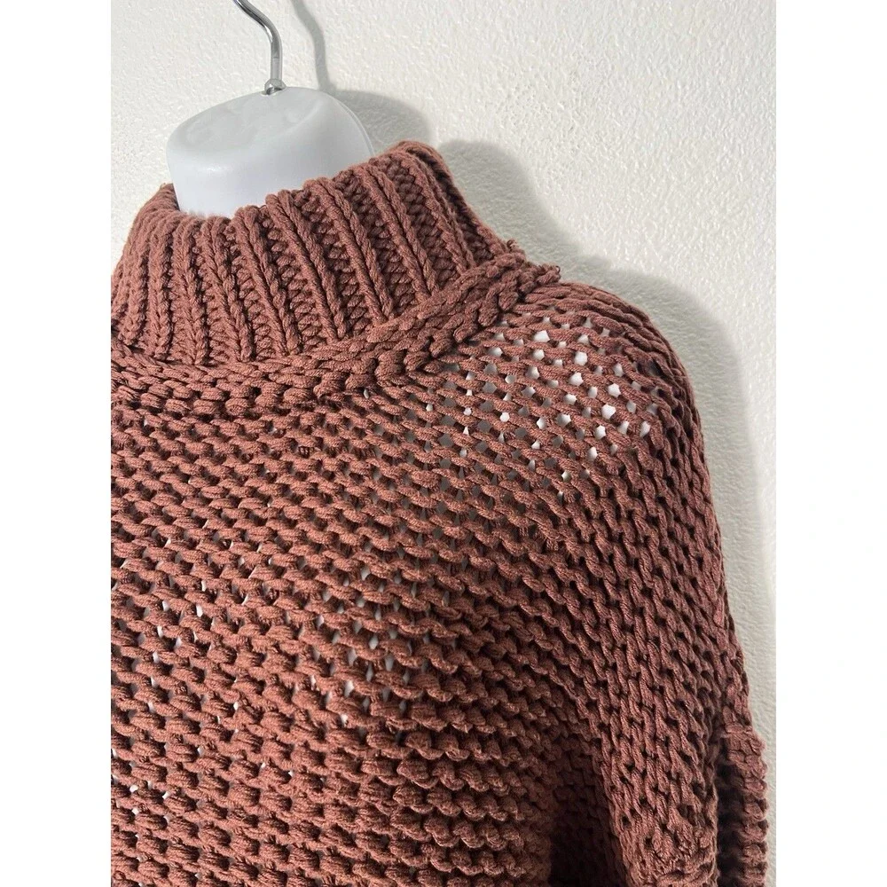 Free People My Only Sunshine Mock Neck Sweater Womens X-Small Brown Chunky Knit